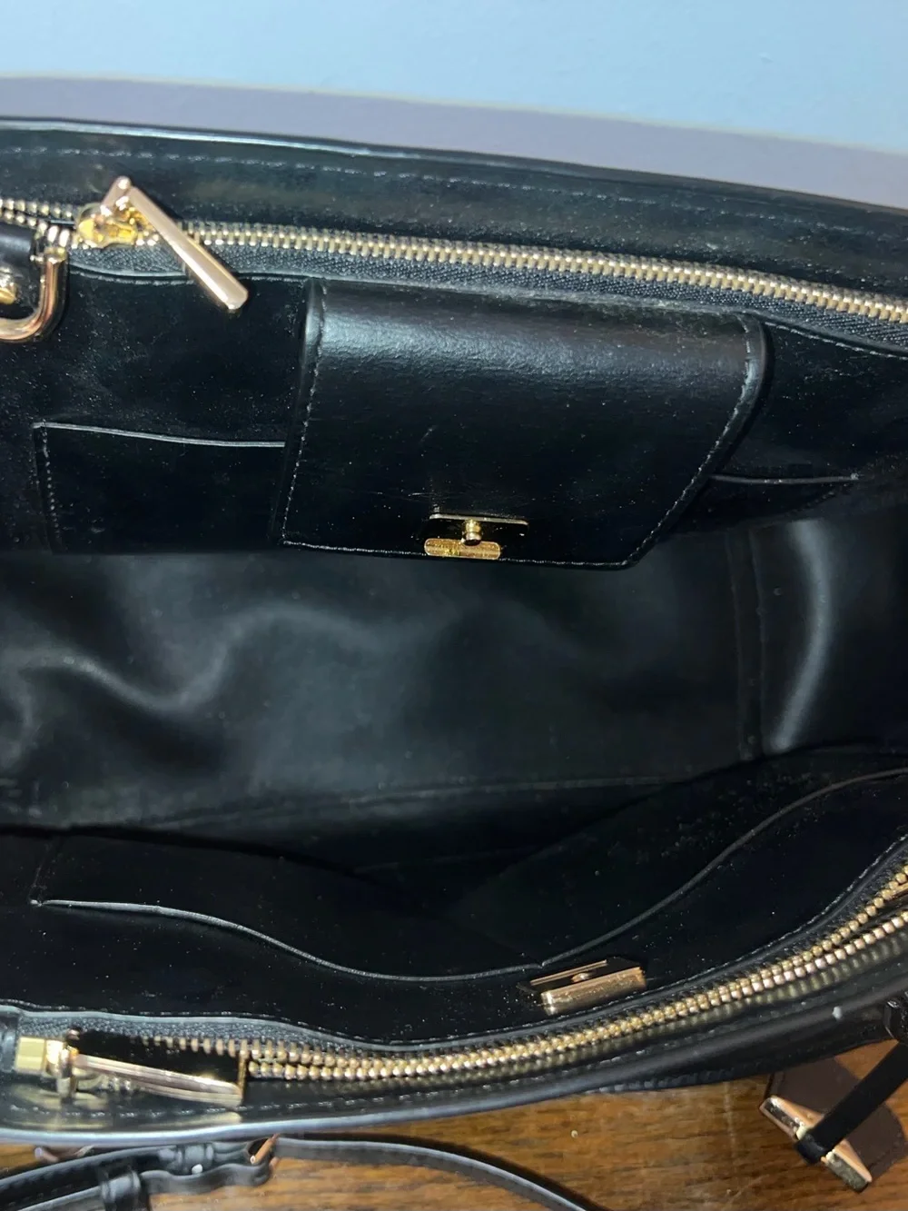 Michael Kors Black Leather Satchel with Gold Hardware - Picture 3 of 5